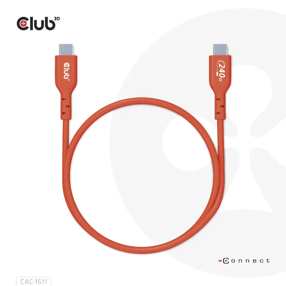Club3D kabel USB-C, Oboustranný USB-IF Certifikovaný data kabel, PD 240W(48V/5A) EPR M/M 1m