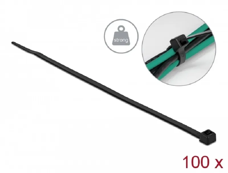 Delock Kabelový úvazek s vysokou pevností v tahu, D 300 x Š 4,8 mm, černý, 100 k