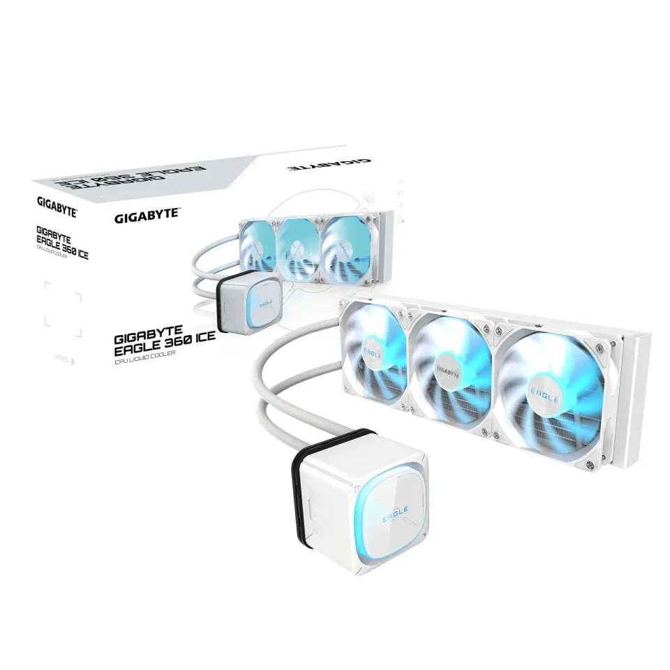 GIGABYTE Vodní chladič EAGLE ICE 360, 3x120mm, ARGB, LGA1851, AM5, bílá