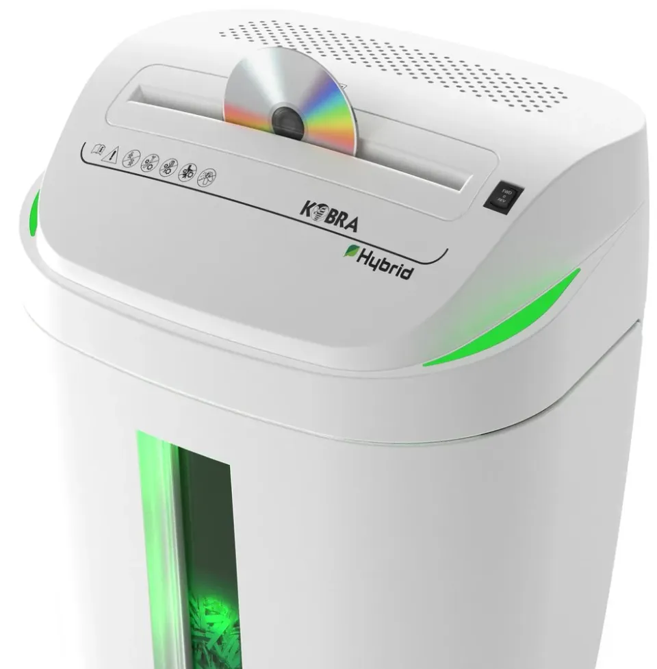KOBRA skartovač C4-HYBRID/ příčný řez 3,5 x 40 mm/ A4/ kapacita 17 listů/ objem koše 40l/ stupeň utajení P4/ bílo-zelený