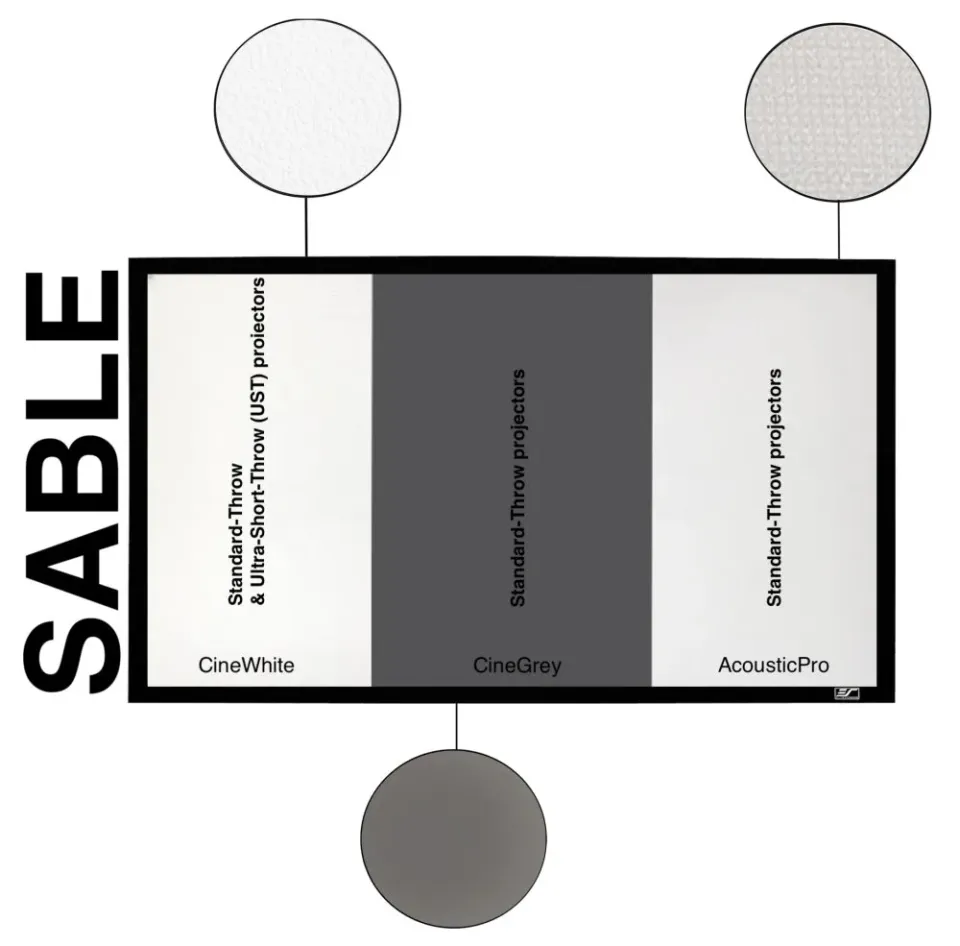 ELITE SCREENS plátno v pevném rámu 100" (254cm)/ 16:9/ 124,5×221,4cm/ gain 1.1/ rám černý 6cm