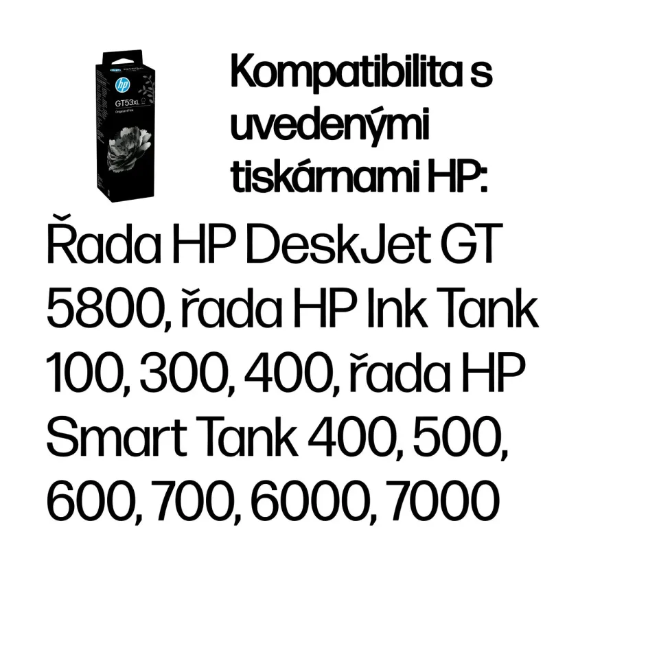 HP 1VV21AE originální náplň černá velká lahvička s inkoustem HP číslo GT53XL, cca 6000 stran, pro GT 5820, Ink Tank 415, Smart Tank 515