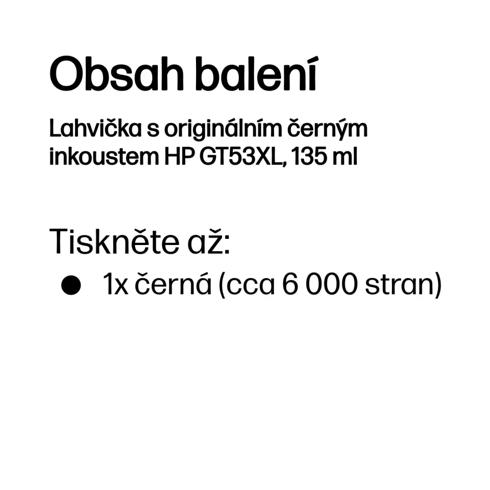 HP 1VV21AE originální náplň černá velká lahvička s inkoustem HP číslo GT53XL, cca 6000 stran, pro GT 5820, Ink Tank 415, Smart Tank 515