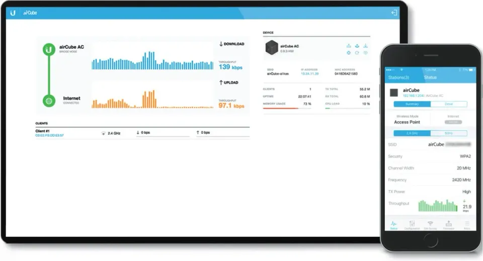 UBNT airCube ISP [router/AP 2.4GHz 802.11n, 2x2MIMO, 300Mbps, 4x10/100Mbps Ethernet, PoE passthrough]