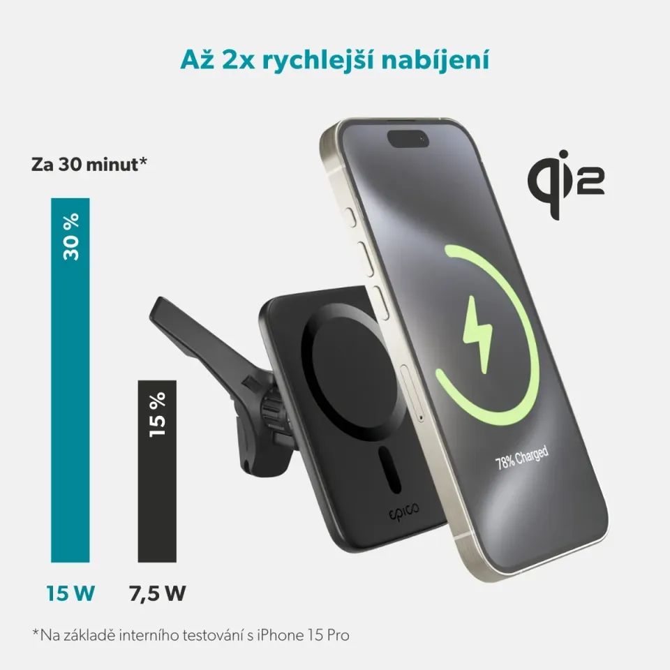 Epico Qi2 Mag+ ultra tenká autonabíječka - černá