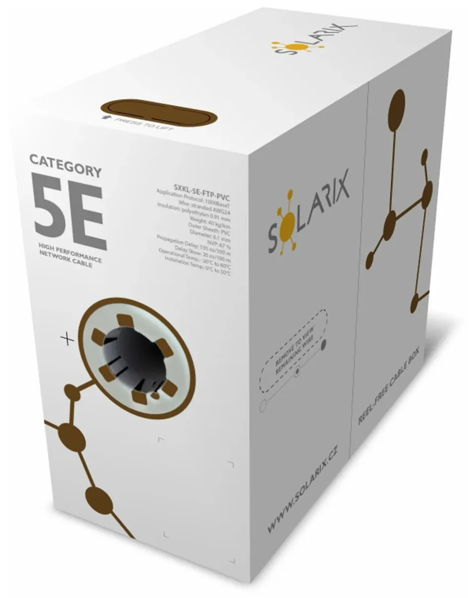 Instalační kabel Solarix FTP, Cat5E, licna, PVC, box 305m SXKL-5E-FTP-PVC-GY