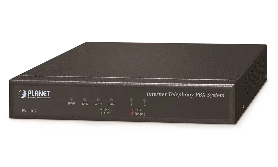 Planet IPX-1102, IP PBX, 2x FXO, 100/50 uživatelů, IVR, záznamník/hlas.pošta, DID, BLF, FAX, Skype-SIP, VPN, CZ