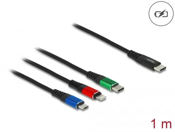 Delock Nabíjecí kabel USB 3 v 1 USB Type-C na Lightning / Micro USB / USB Type-C