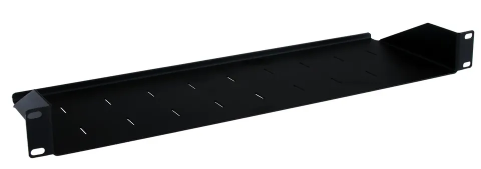 Masterlan police pevná s perforací, 1U, 19", 150mm, nosnost 15kg, černá