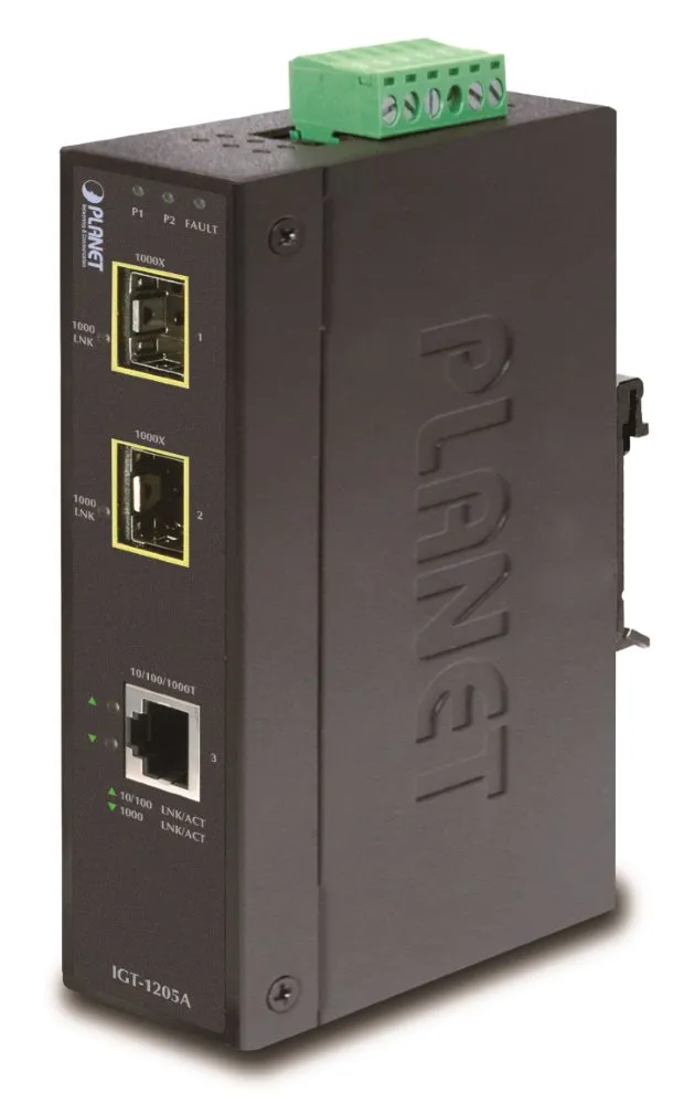 Planet IGT-1205AT, konvertor 1x 1000Base-T, 2x SFP 100/1000Base-X, -40 až +75C, EFT+ESD