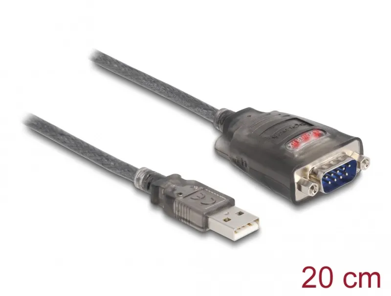 Delock Adaptér z USB 2.0 A na 1 x 9 pinový zástrčkový konektor RS-232 D-Sub s ma