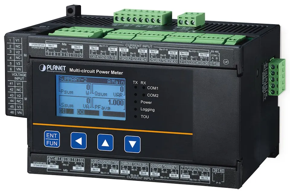 Planet Elektroměr, 10x okruhů, RC/MV 0~333mv, AC 85-264V, DC 100-300V, RS-485 Modbus RTU/TCP, DIN