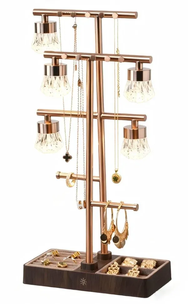 IMMAX LED dekorativní lampička 2v1 LUMITREE/ organizér na šperky/ 1,5W/ 5V/1A/ 3000K/ USB-C/ růžové zlato
