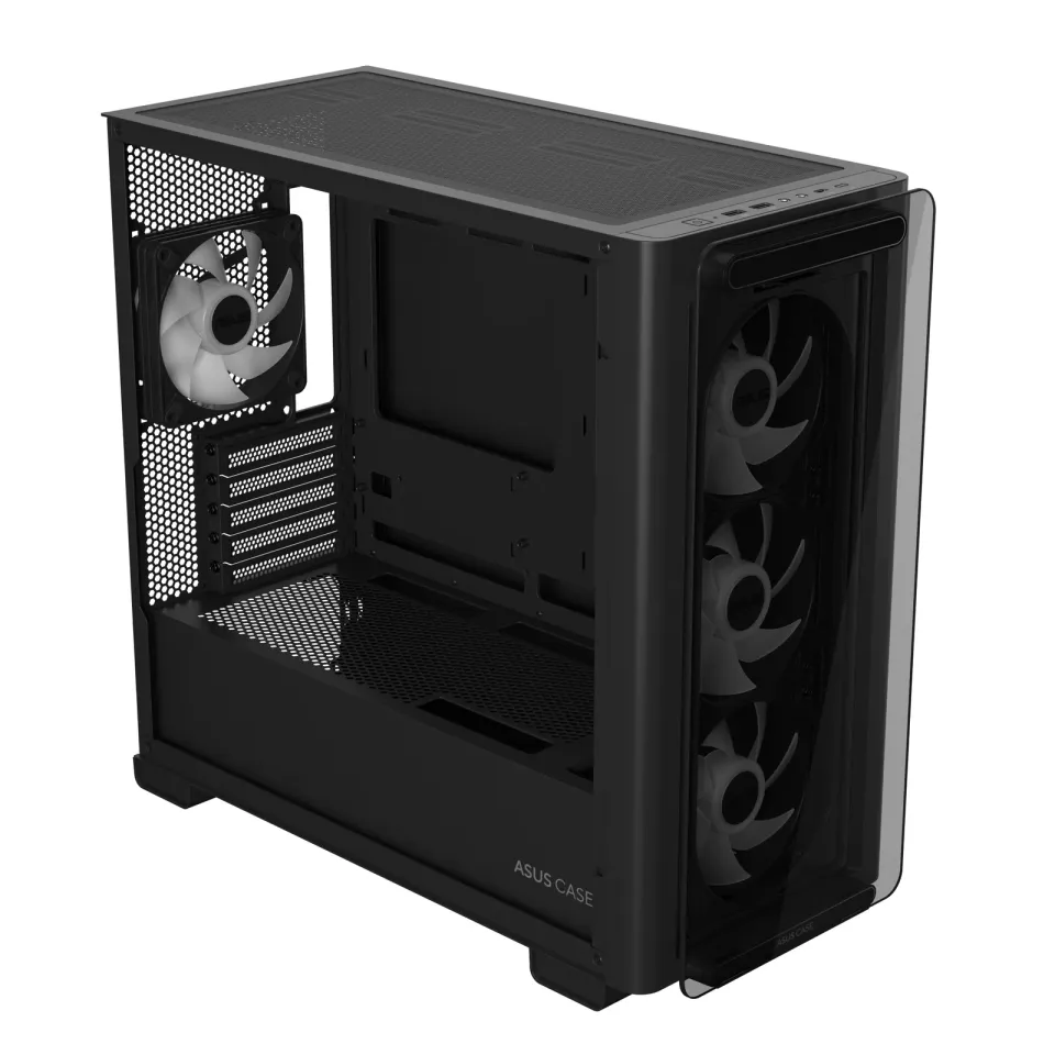 ASUS case A23 PLUS TG ARGB, Mini Tower, průhledná bočnice, 4x120mm ARGB Fan, černá