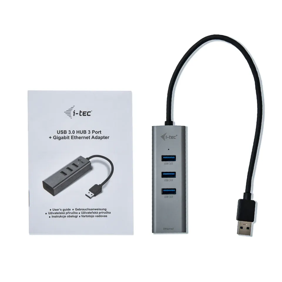 i-Tec USB3.0 HUB 3port Metal + Gigabit Ethernet adaptér, 1x USB na RJ-45