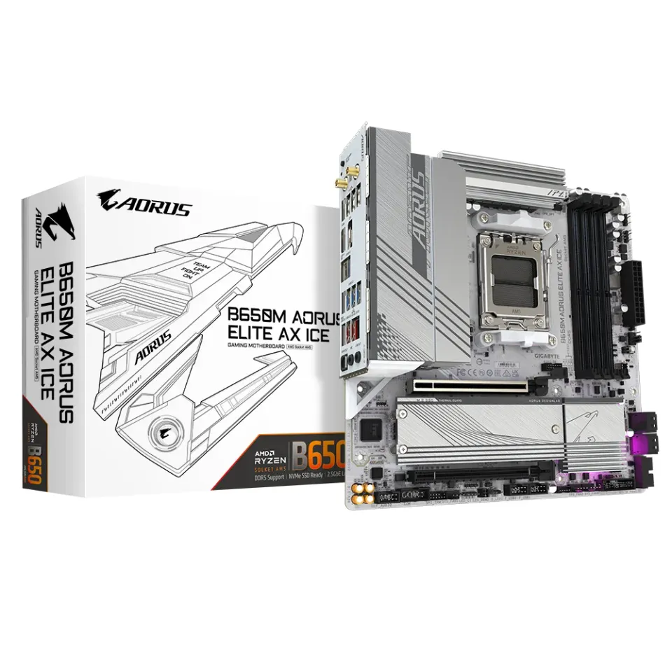 GIGABYTE MB Sc AM5 B650M AORUS ELITE AX ICE, AMD B650, 4xDDR5, 1xDP, 1xHDMI, WI-
