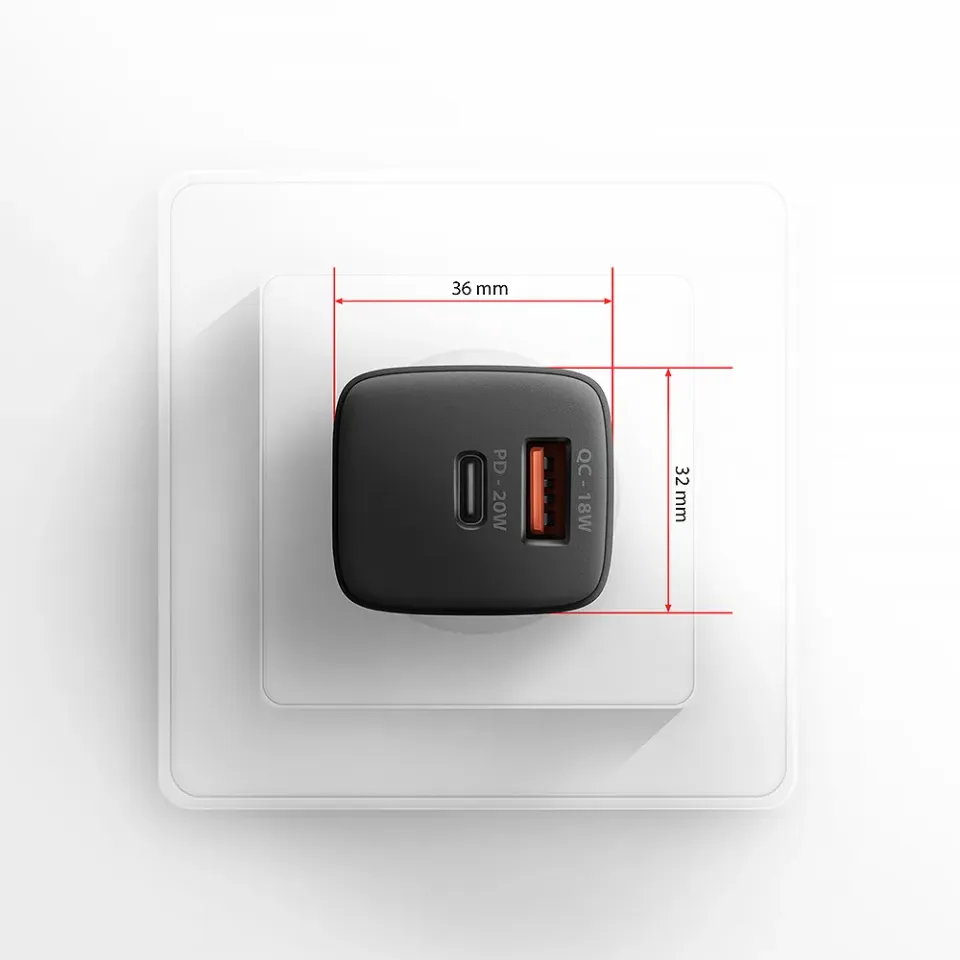 AXAGON ACU-PQ20 nabíječka do sítě 20W, 2x port (USB-A + USB-C), PD3.0/PPS/QC4+/A