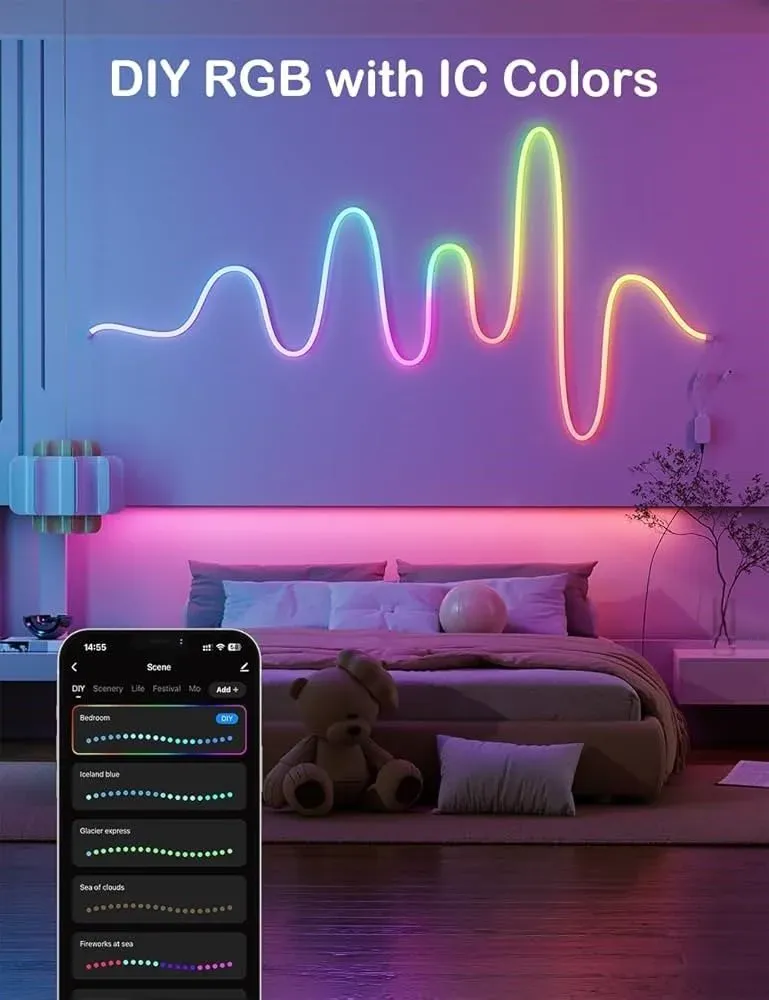 IMMAX NEO LITE SMART LED pásek NEON RGBIC, 24W, Wi-Fi, BT, 5m, IR dálk.ovladač, Beacon, TUYA