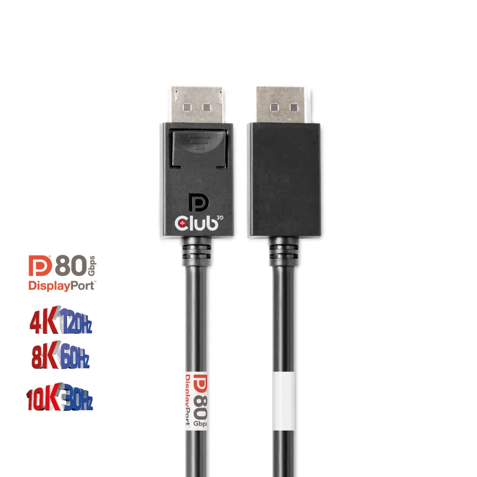 Club3D Kabel DisplayPort 2.1 na DisplayPort 2.1 VESA DP80, 4K240Hz/8K60Hz/10K30Hz HDR (M/M), 1.2m, černá