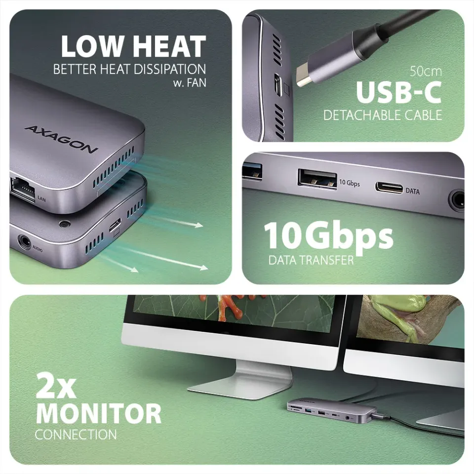 AXAGON HMC-12GM2 Multi portový USB-C 10Gbps hub. NVMe/SATA M.2, HDMI, čtečka kar