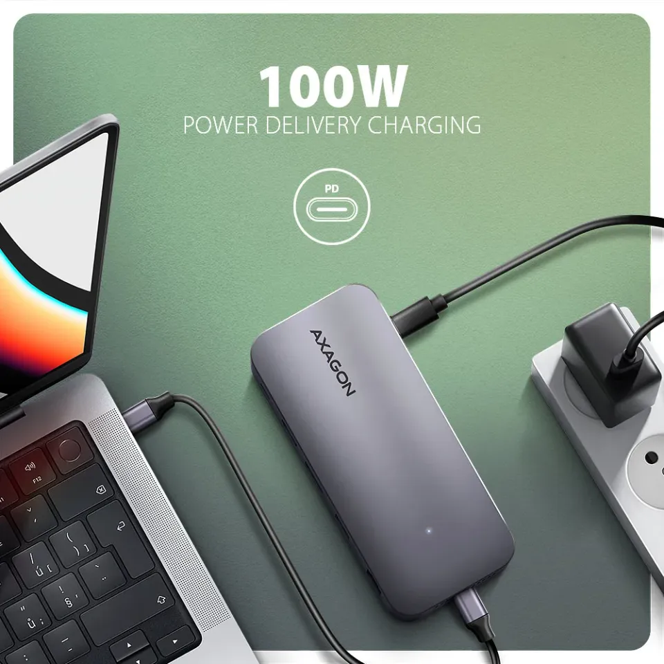 AXAGON HMC-12GM2 Multi portový USB-C 10Gbps hub. NVMe/SATA M.2, HDMI, čtečka kar