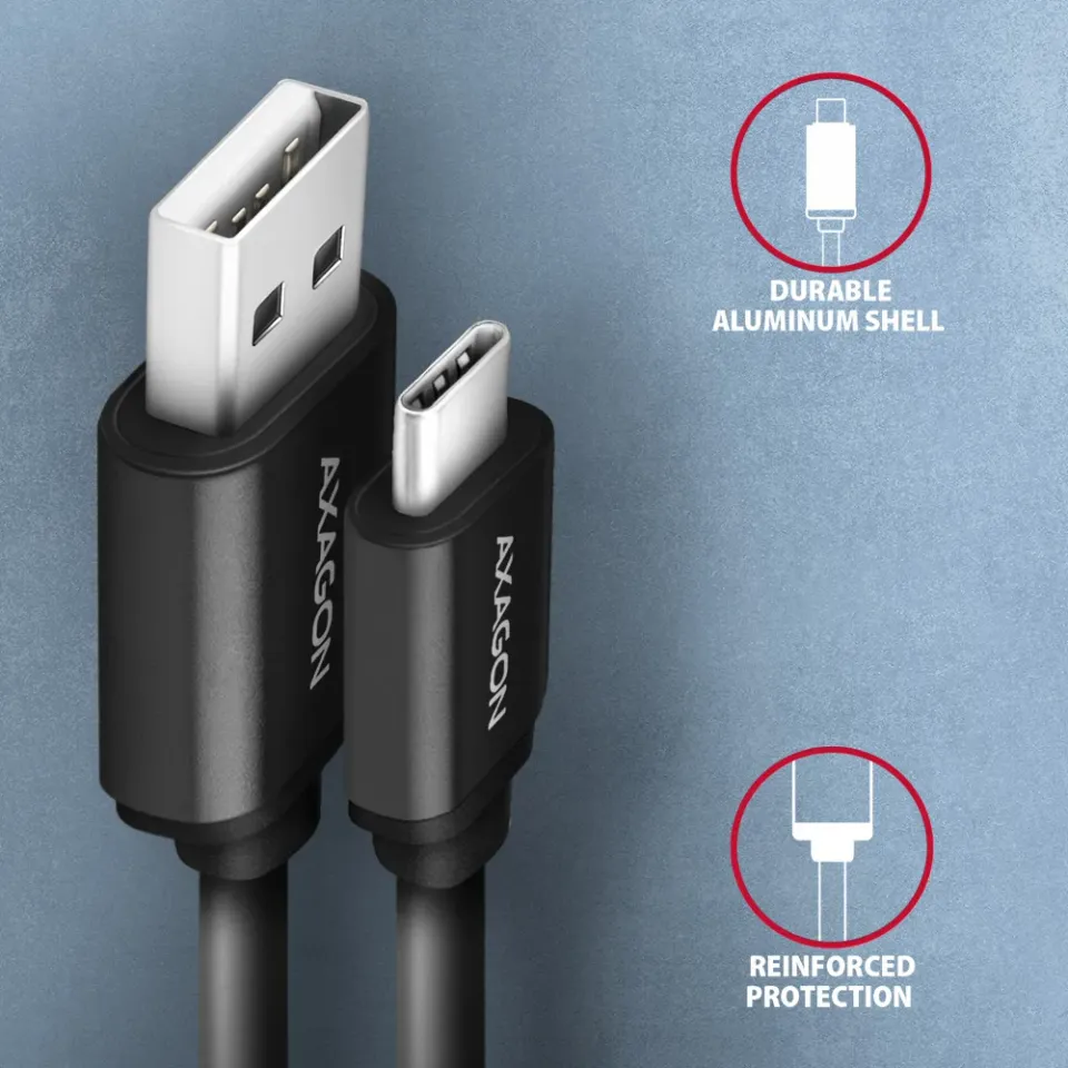 AXAGON BUCM-AM10TB, TWISTER kabel USB-C <-> USB-A, 0.6m, USB 2.0, 3A, ALU, tpe,