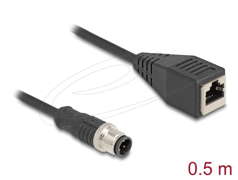 Delock Kabel M12, D-kódovaný, 4 pin, ze zástrčkového na RJ45 zásuvkový konektor,