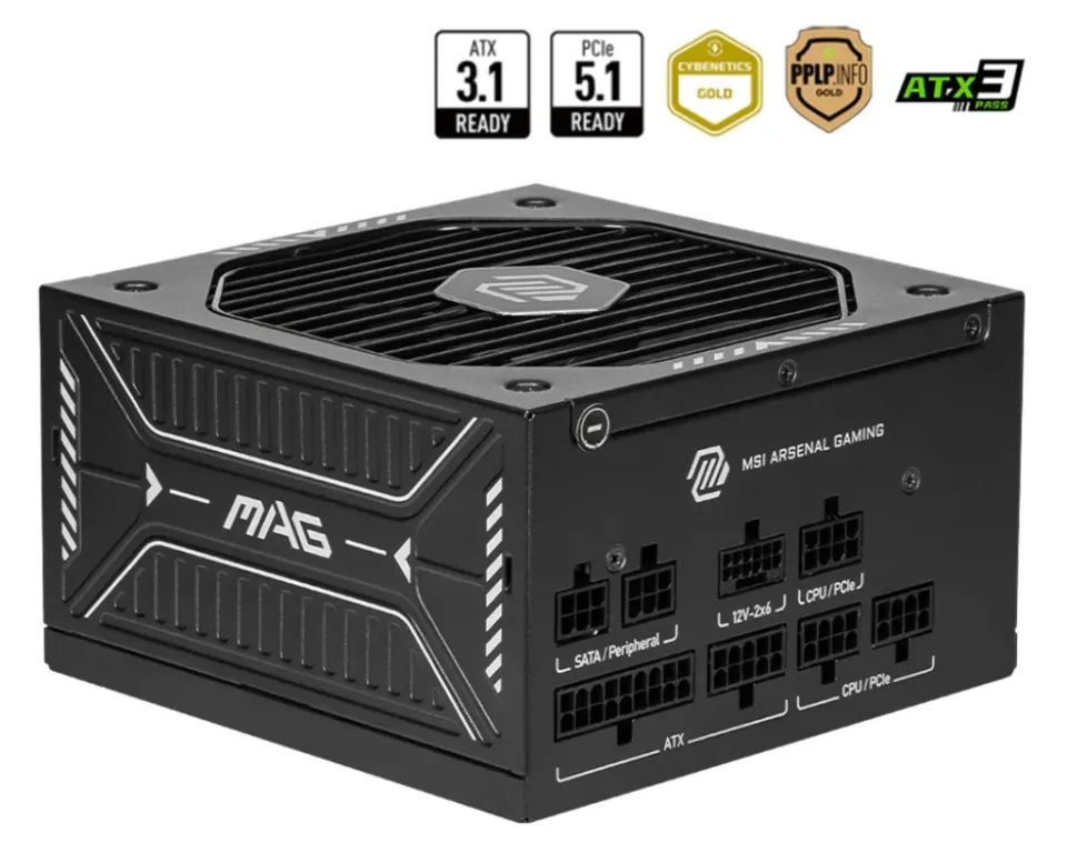 MSI zdroj MAG A650GLS PCIE5/ 650W/ ATX3.1/ akt. PFC/ 7 let celk. záruka/ 135mm fan/ modulární kabeláž/ 80PLUS Gold