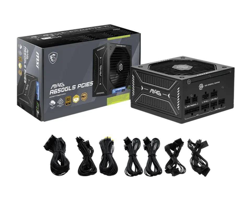 MSI zdroj MAG A650GLS PCIE5/ 650W/ ATX3.1/ akt. PFC/ 7 let celk. záruka/ 135mm fan/ modulární kabeláž/ 80PLUS Gold