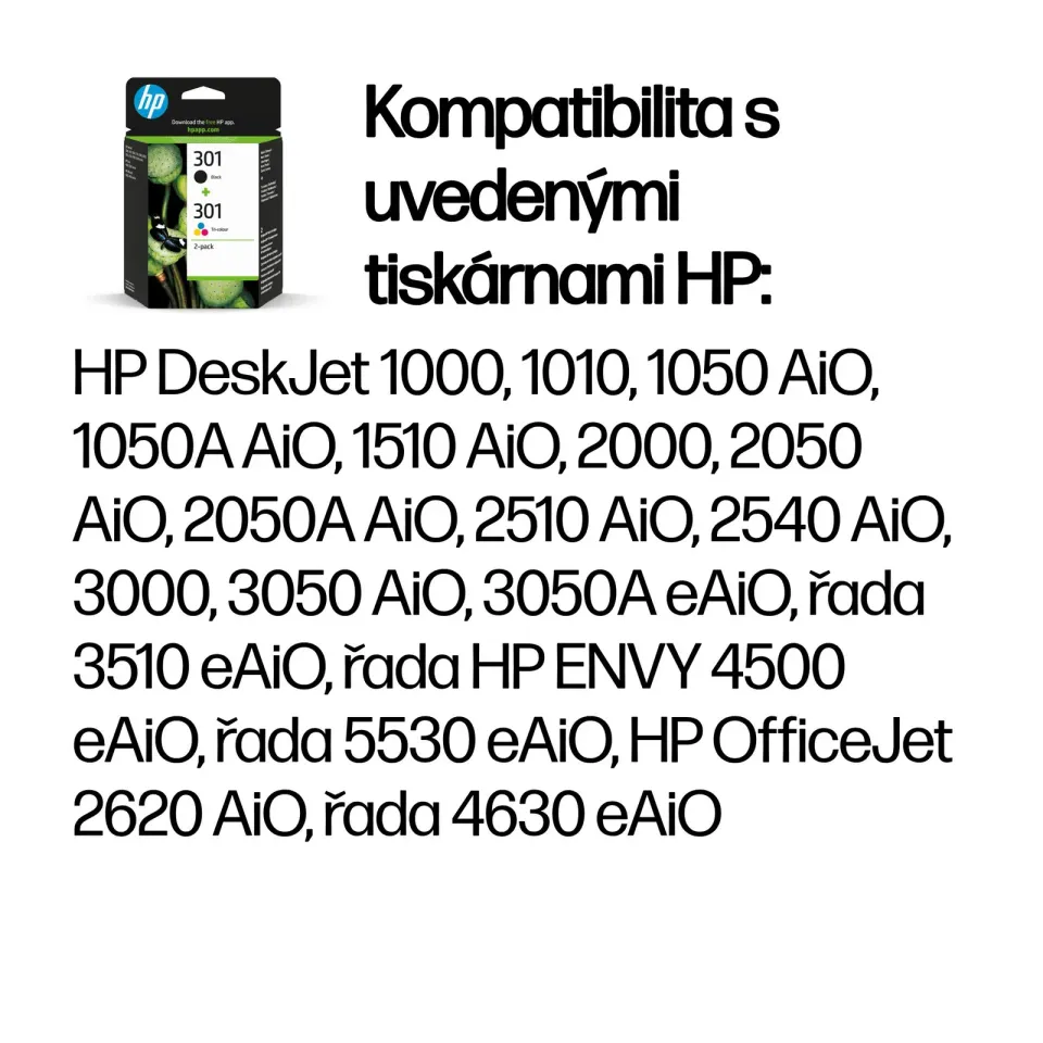 HP N9J72AE = náplň č.301 černá+barevná CH561EE+CH562EE (170/150stran, pro Deskjet 1050, 1510, 2050, 2514, OJ2620)
