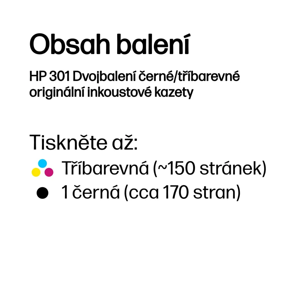 HP N9J72AE = náplň č.301 černá+barevná CH561EE+CH562EE (170/150stran, pro Deskjet 1050, 1510, 2050, 2514, OJ2620)