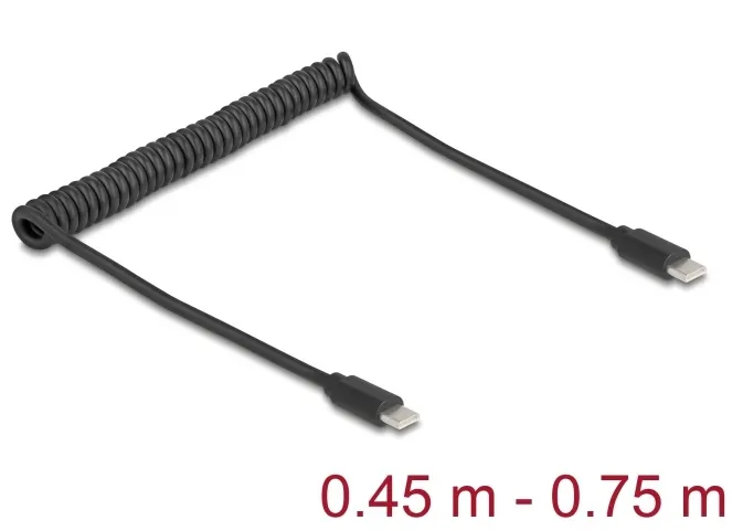 Delock Kroucený kabel USB 2.0 Type-C ze zástrčky na zástrčku 0,45 až 0,75 m, čer
