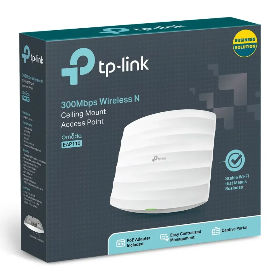 TP-Link EAP110 OMADA WiFi4 AP (N300,2,4GHz,1x100Mb/s LAN,1xPoE-in)
