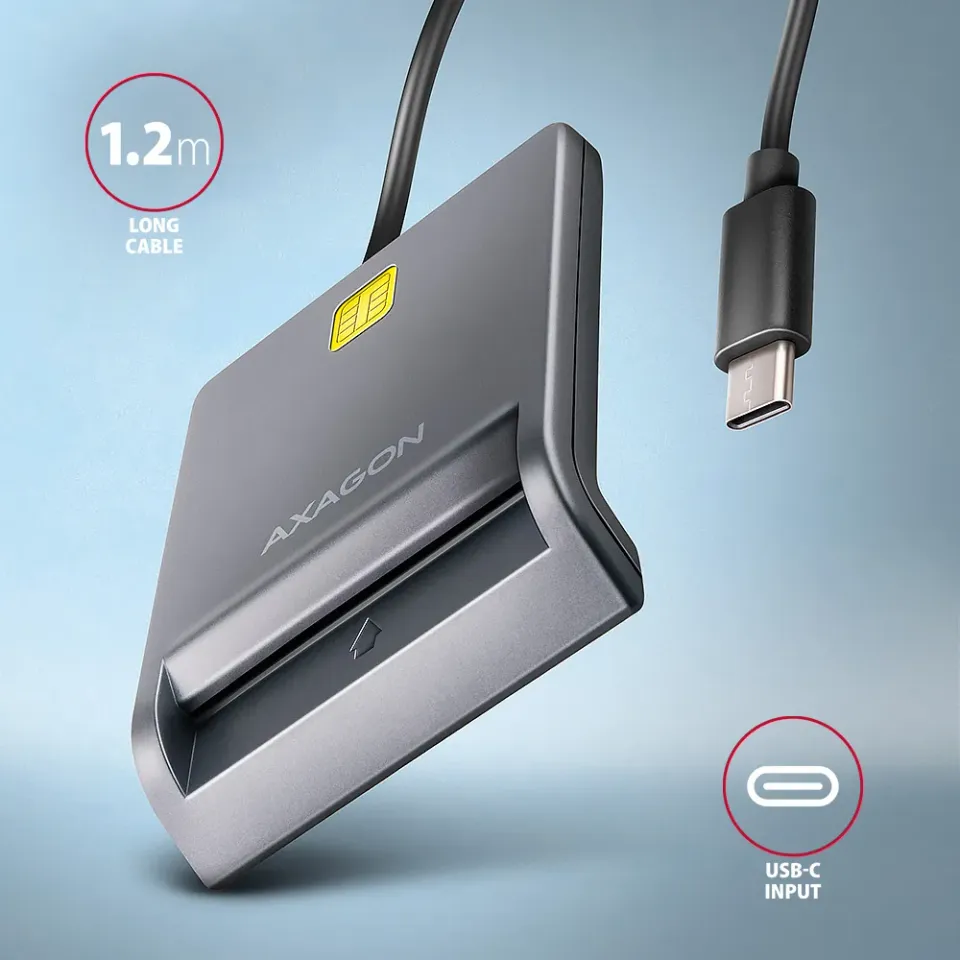 AXAGON CRE-SM3TC, USB-C FlatReader čtečka kontaktních karet Smart card (eObčanka