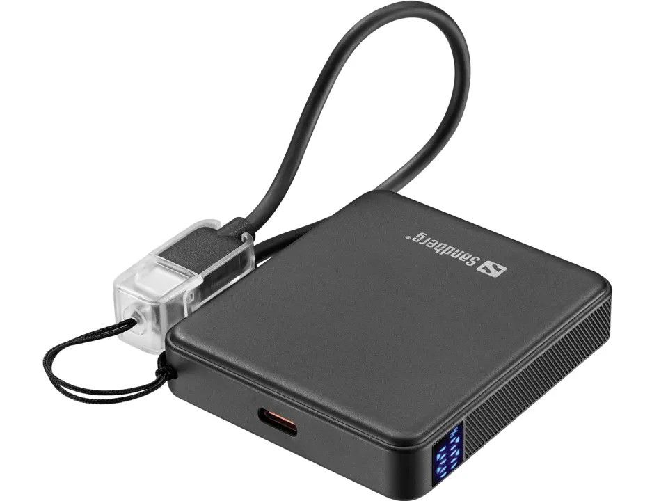 Sandberg Nano Powerbank 5000 mAh PD20W, kompaktní powerbanka s USB-C kabelem, černá