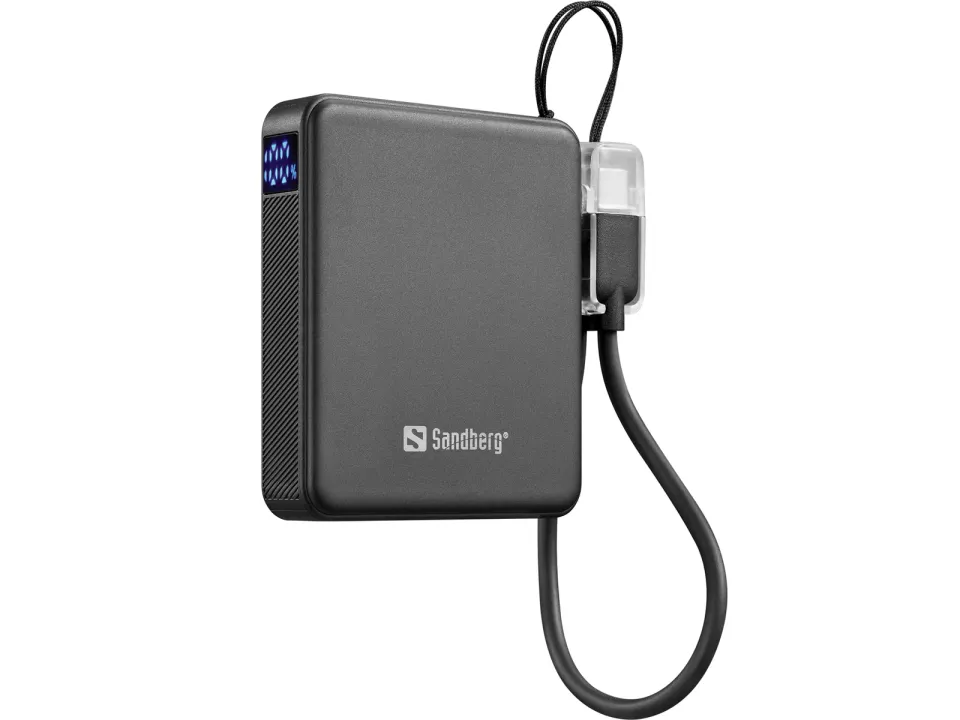 Sandberg Nano Powerbank 5000 mAh PD20W, kompaktní powerbanka s USB-C kabelem, černá