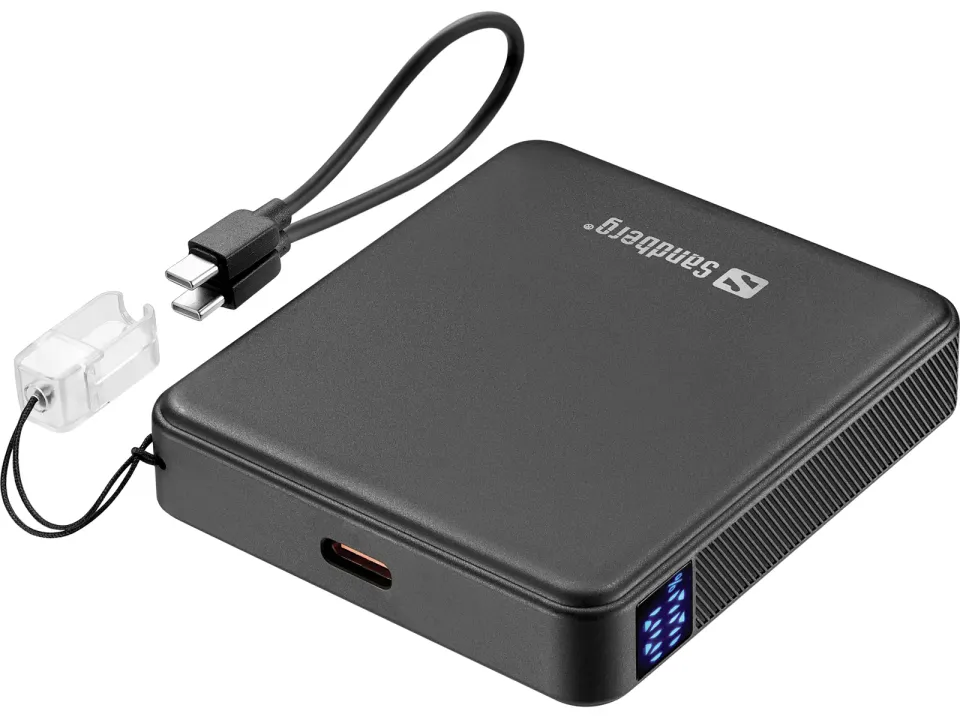 Sandberg Nano Powerbank 5000 mAh PD20W, kompaktní powerbanka s USB-C kabelem, černá