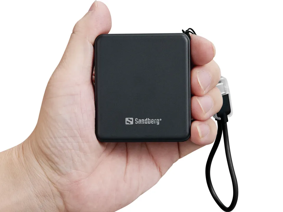 Sandberg Nano Powerbank 5000 mAh PD20W, kompaktní powerbanka s USB-C kabelem, černá