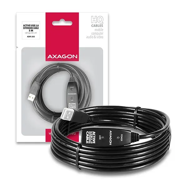 AXAGON ADR-205, USB 2.0 A-M -> A-F aktivní prodlužovací / repeater kabel, 5m