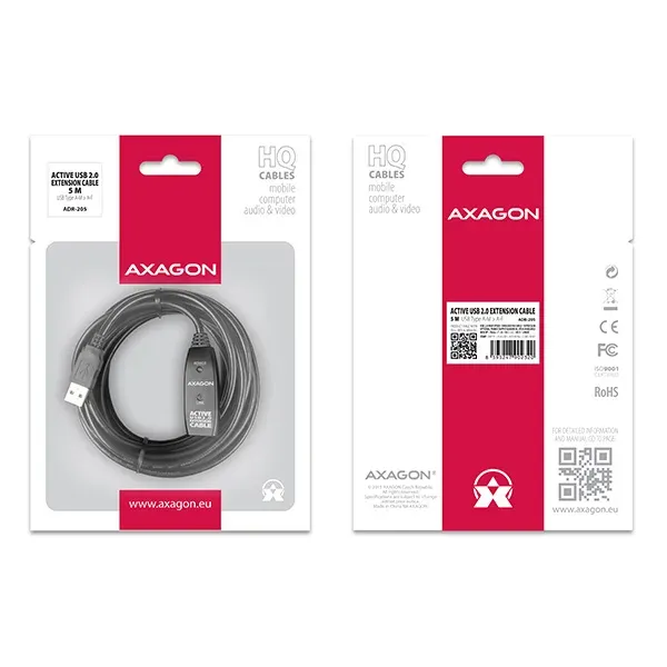 AXAGON ADR-205, USB 2.0 A-M -> A-F aktivní prodlužovací / repeater kabel, 5m