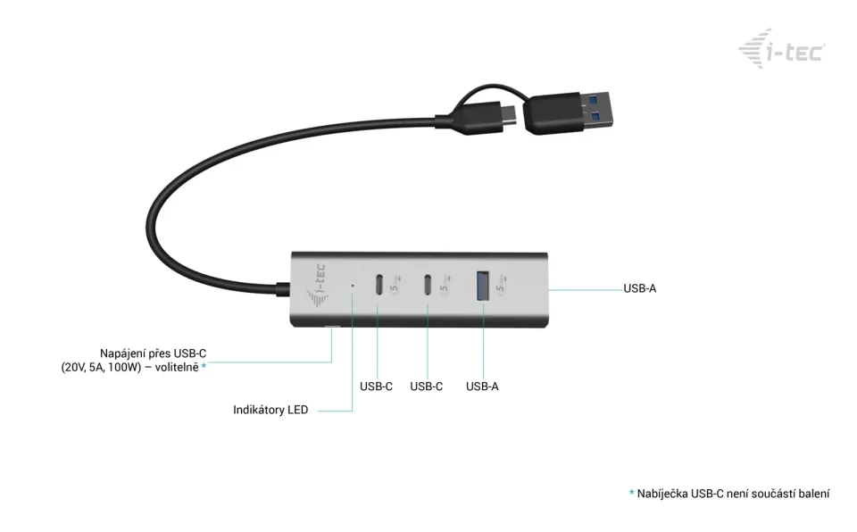 i-tec Universal Charging Metal HUB 2x USB-C + 2x USB-A Port, PD 85W
