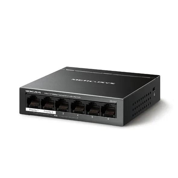MERCUSYS MS106LP - 6portový stolní switch 10/100 Mb/s se 4 porty PoE+