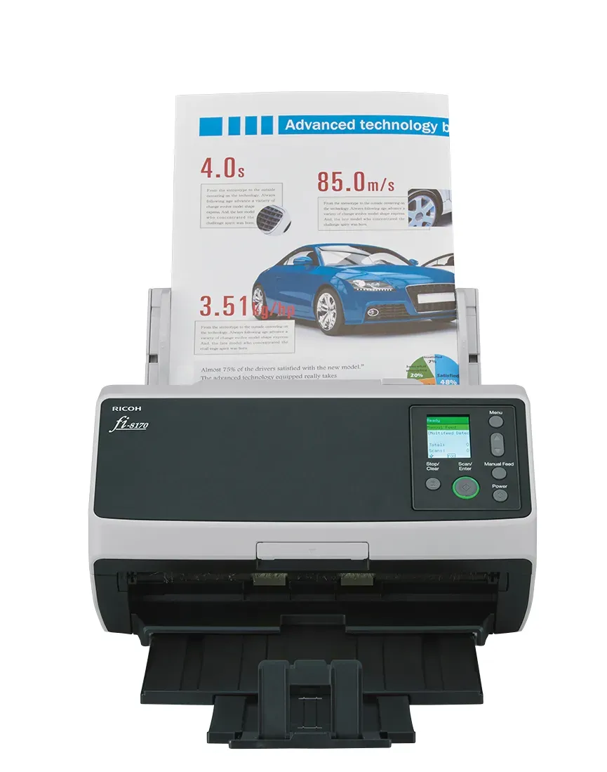 RICOH skener Fi-8170 A4, průchodový, 70ppm, 600dpi, LAN RJ45-1000, USB 3.2,ADF 100listů, 10000 listů za den