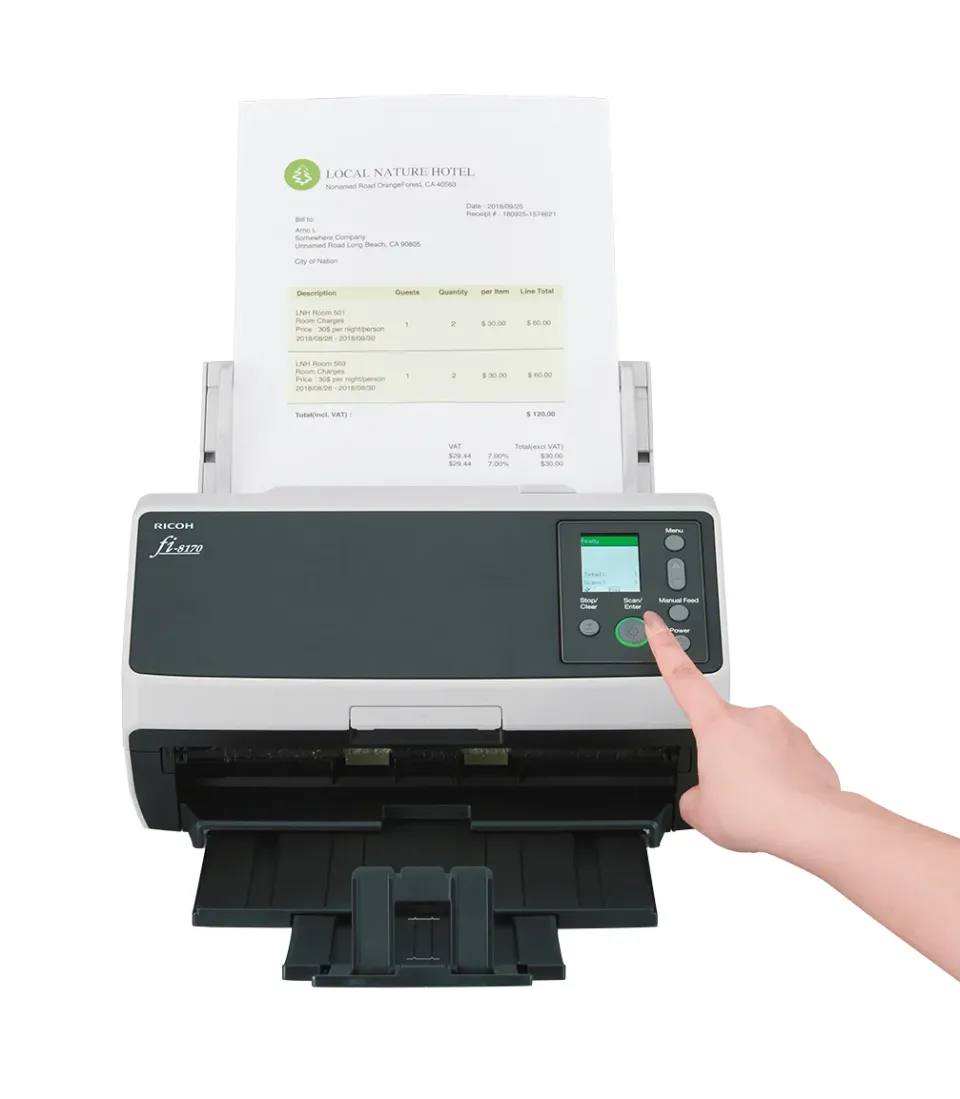 RICOH skener Fi-8170 A4, průchodový, 70ppm, 600dpi, LAN RJ45-1000, USB 3.2,ADF 100listů, 10000 listů za den