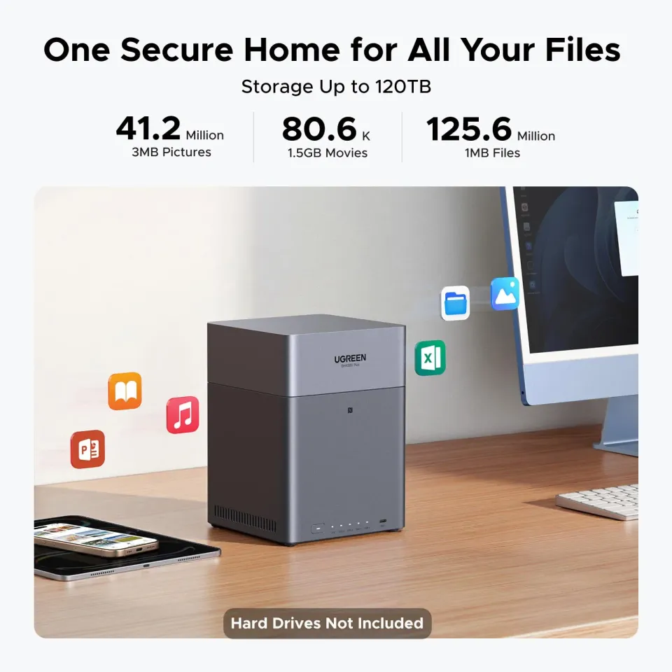 UGREEN NASync DH4300plus (2x4C/RockchipA76+A55/2,0GHz/8GBRAM/4xSATA/1x2,5GbE/2xUSB3.2/1xUSB-C/HDMI)