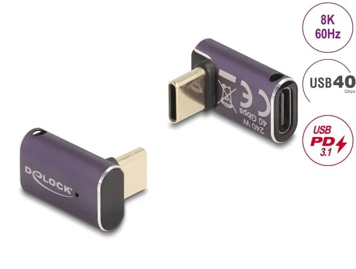Delock USB Adapter 40 Gbps USB Type-C PD 3.1 240 W male to female right-angled 8K