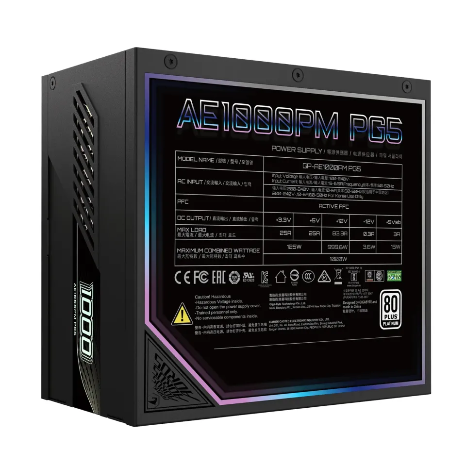 GIGABYTE AORUS ELITE P1000W/1000W/ATX 3.1/80PLUS Platinum/Modular/Retail