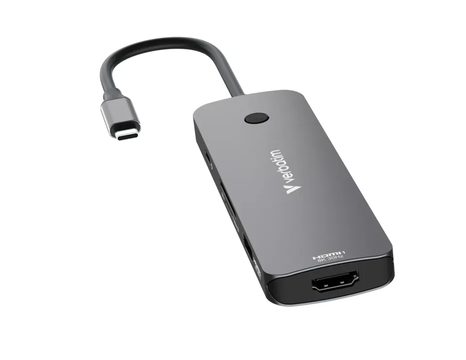 VERBATIM Hub USB-C Pro Multiport 8 Port, 3x USB 3.2, 1x USB-C, 2xHDMI, microSD/SD, šedá