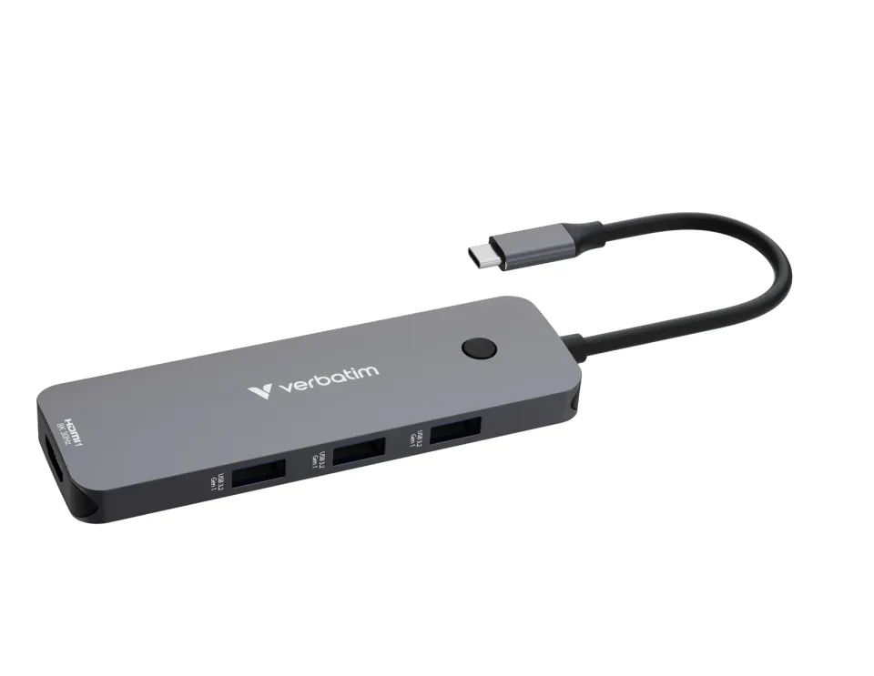 VERBATIM Hub USB-C Pro Multiport 8 Port, 3x USB 3.2, 1x USB-C, 2xHDMI, microSD/SD, šedá