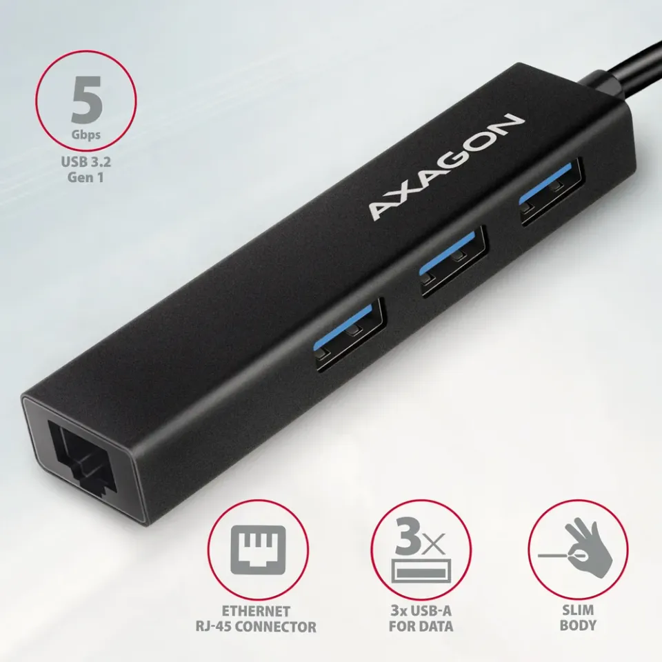 AXAGON HMC-GL3A SUPERSPEED USB-C hub + gigabit LAN, černá